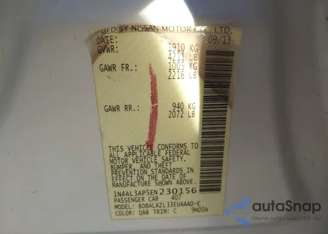 2014 Nissan Altima 2.5 Sl from USA, damaged, VIN 1N4AL3AP5EN230156